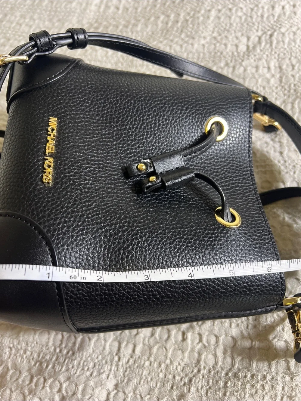 Michael Kors Black Pebbled Leather Drawstring Bucket Crossbody